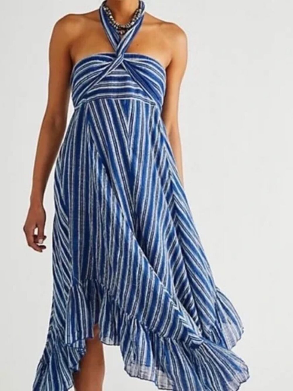 Free People Giselle Convertible Maxi Skirt Dress Navy Stripe Flowy Beachy Boho S - Picture 5 of 10